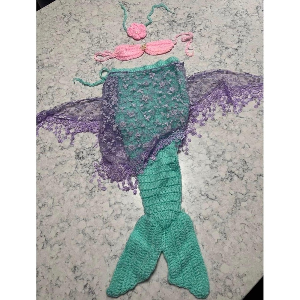 Baby Mermaid Photo Prop Set – Tail, Headband & Lace Wrap